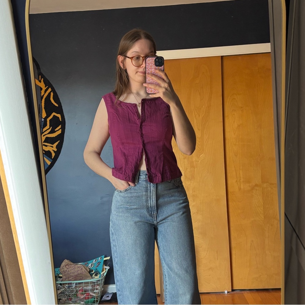 Eddie Bauer Cottage Core Granola Purple Button Up Vest Tank Top